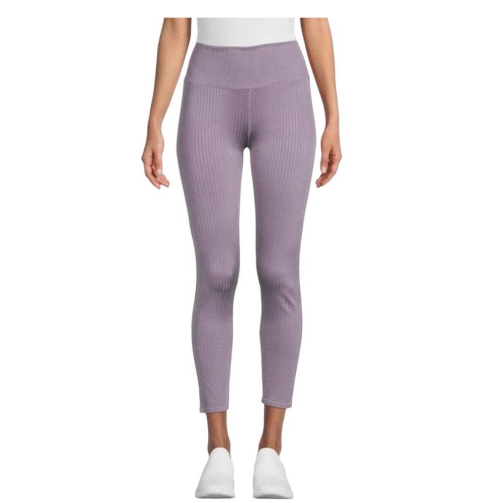 Good American Stretch Ribbed High-Rise Lavender Leggings